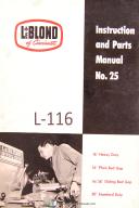 Leblond-Leblond No. 25, 16\", 16/38\", 20\" Tool Room Lathe Operation, Parts Manual 1956-16\"-16/38\"-20\"-No. 25-01